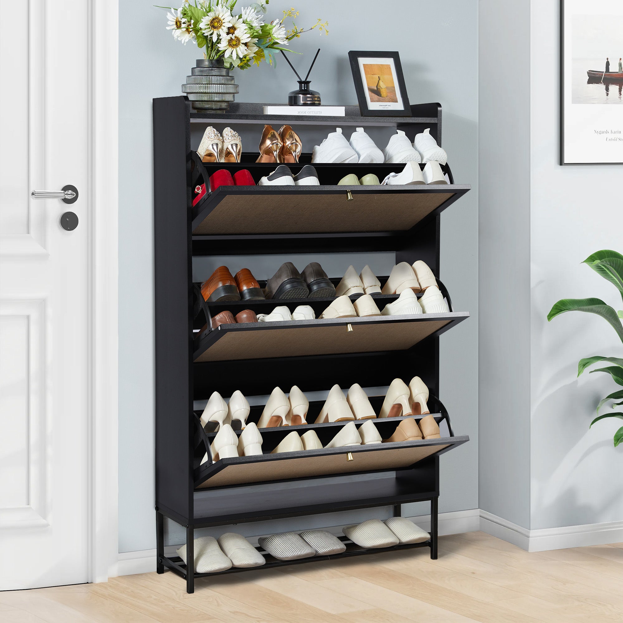 YOCWO Shoe Storage Cabinet with Flip Drawers for Entryway, Shoe Rack Organizer with Open Shelf