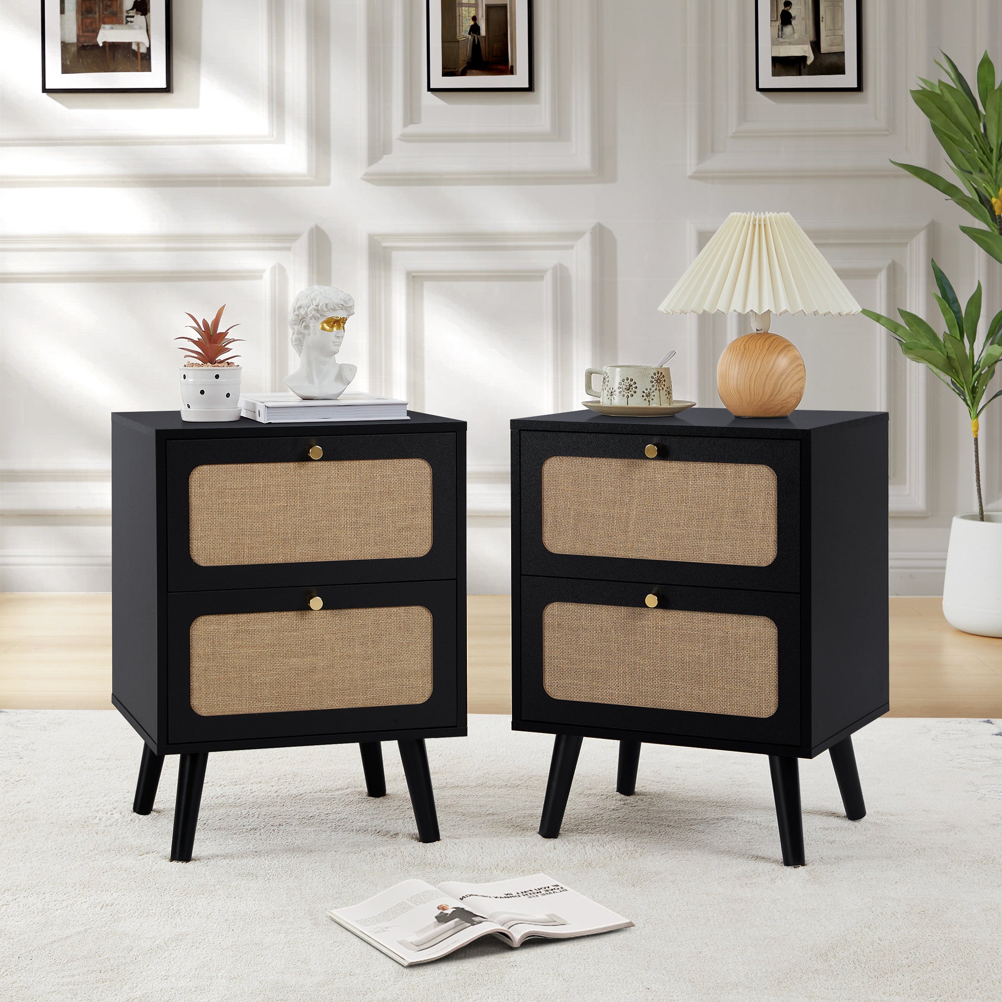YOCWO Nightstand for Bedroom Set of 2 , Linen Bedside Table Set of 2 with Drawers