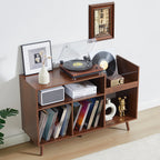 YOCWO Large Record Player Stand, Mid Century Concord Turntable Stand Table Holds up to 350 Albums, Vinyl Record Storage Cabinet with Wood Legs for Living Room Bedroom Office