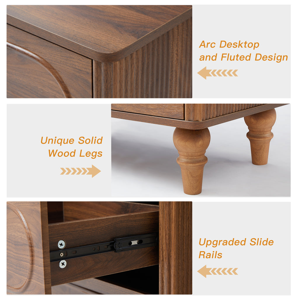 YOCWO 7 Drawer Fluted Dresser for Bedroom, Mid Century Chest of Drawers with Arc Edge, Wood Storage Large Dresser Organizer for Bedroom Living Room Hallway Closet