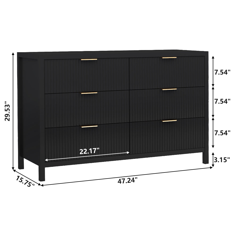 Fluted 6 Drawer Dressers for Bedroom, 48" Wide Modern Chest of Drawer with 6 Big Drawers