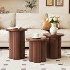 YOCWO 3 Pieces Round End Table with Fluted Plum Leg, Mid Century Modern Coffee Table Set of 3