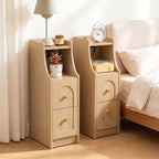 7.87" Ultra Narrow Nightstand with 2 Drawer and Charging Station, Slim End Table Bedside Table for Bedroom with Open Shelf