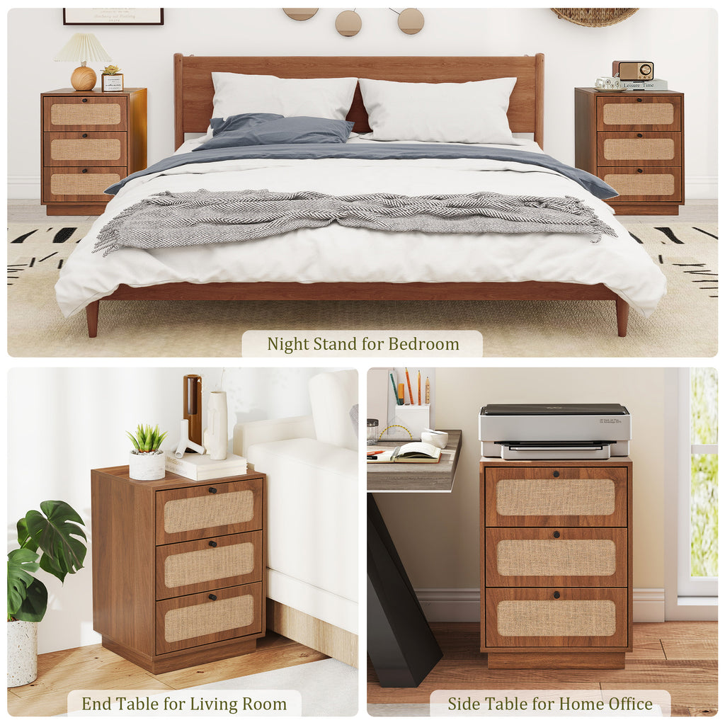 YOCWO 3 Drawer Dresser for Bedroom Set of 2 , Linen Nightstand Chest of Drawer