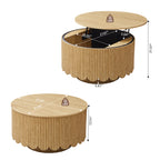 YOCWO Round Lift Top Coffee Table with Hidden Storage, 31.5" Fluted Wooden Coffee Table with Seamless One-Piece Tabletop and Wave Design for Living Room, Home Office, Tea Table