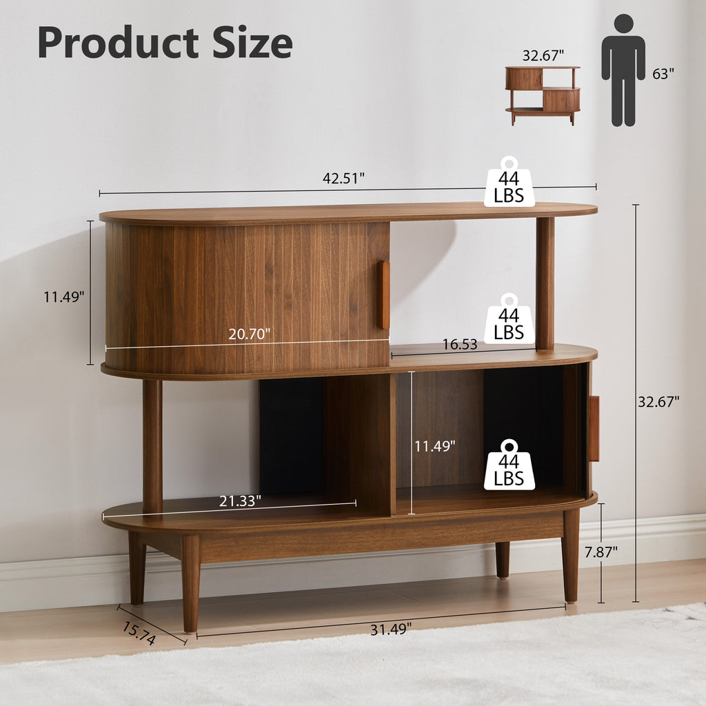 YOCWO 42.51" Oval Sideboard Buffet Cabinet with Tambour Sliding Door,Oval Curved Fluted Sideboard with Open Shelf, Buffet Storage Cabinet for Dining Room Living Room Entryway