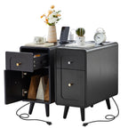 YOCWO Narrow End Table with Charging Station, Slim Nightstand Side Table with Drawer and Door for Living Room Bedroom