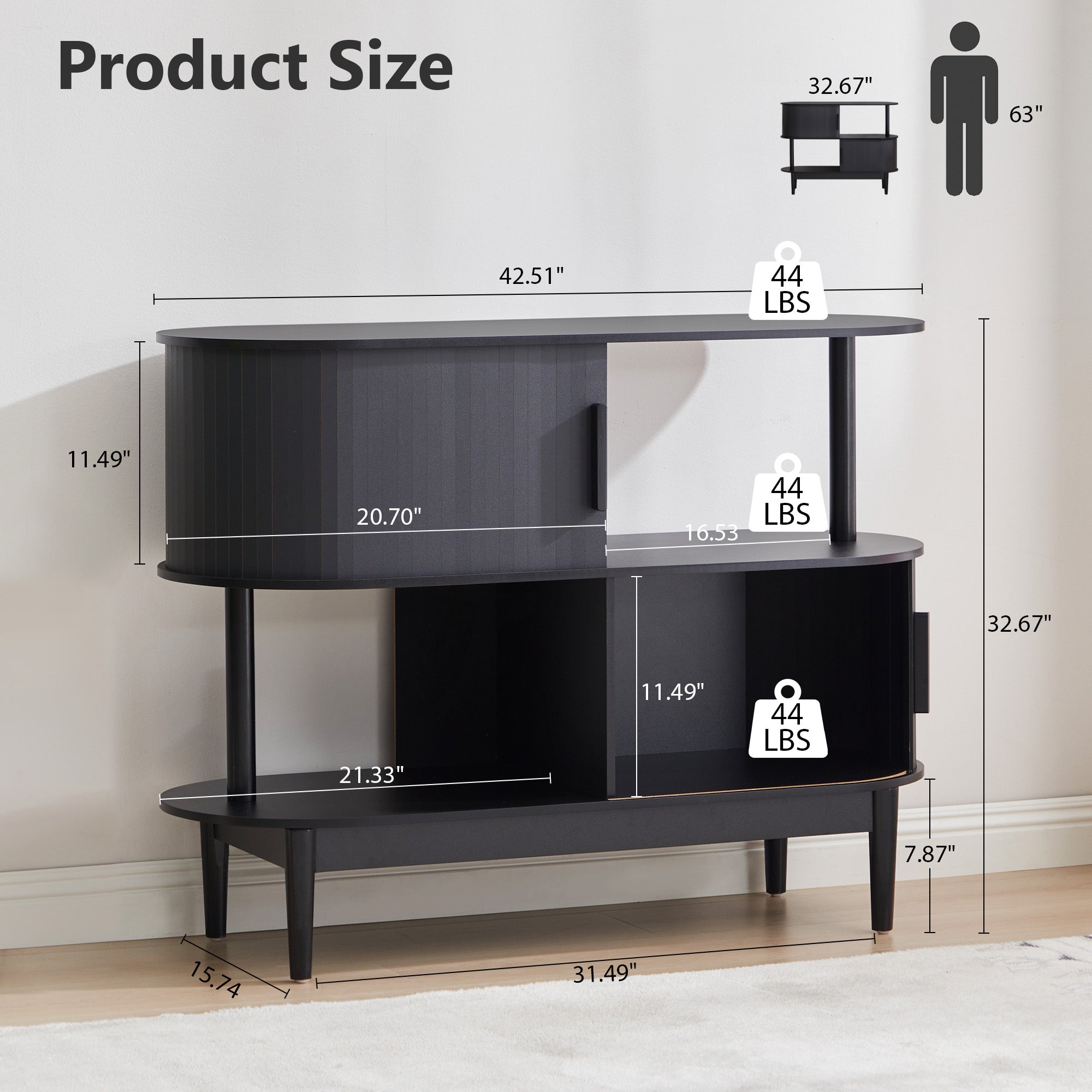 YOCWO 42.51" Oval Sideboard Buffet Cabinet with Tambour Sliding Door,Oval Curved Fluted Sideboard with Open Shelf, Buffet Storage Cabinet for Dining Room Living Room Entryway