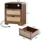 YOCWO Farmhouse Nightstand with Charging Station and Drawers for Bedroom, Linen Bedside Table with Drawers