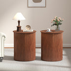 Small Round End table for Living Room with fluted Design, Circle Bedside Table for Bedroom