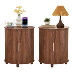 YOCWO Round End Table Set of 2 with Charging Station, Vertical Strip Side Tables with Sliding Door Storage for Living Room