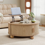 YOCWO Lift Top Coffee Table with Sliding Door and Round Leg, Fluted Round Coffee Table with Hidden Compartments Storage for Living Room