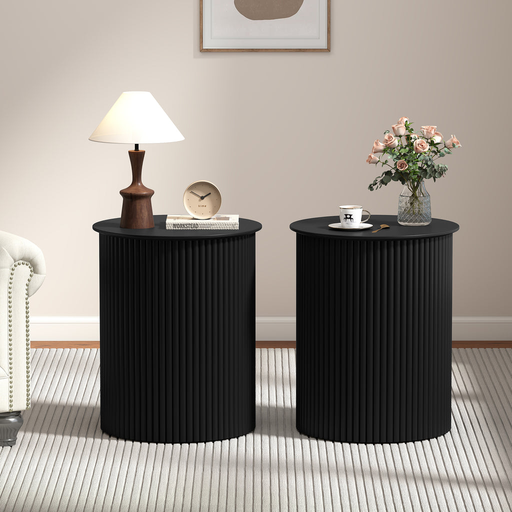 Small Round End table for Living Room with fluted Design, Circle Bedside Table for Bedroom