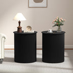 Small Round End table for Living Room with fluted Design, Circle Bedside Table for Bedroom