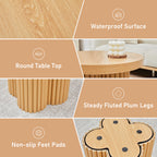 YOCWO 3 Pieces Round End Table with Fluted Plum Leg, Mid Century Modern Coffee Table Set of 3