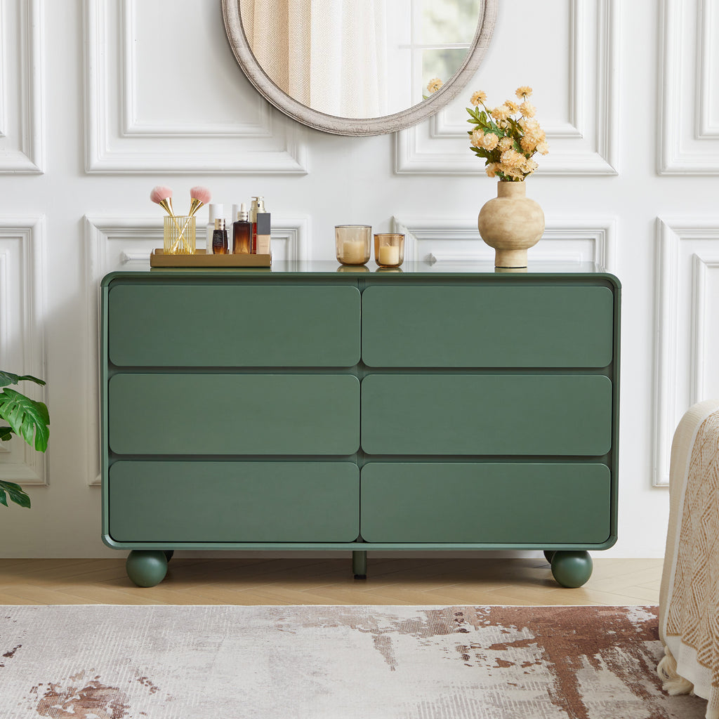 YOCWO 6 Drawer Dresser for Bedroom, Mid Century Chest of Drawers with Arc Edge and Round Leg, Wood Storage Large Dresser Organizer for Bedroom Living Room Hallway Closet