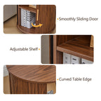 YOCWO Round End Table Set of 2 with Charging Station, Vertical Strip Side Tables with Sliding Door Storage for Living Room