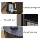 YOCWO Round End Table Set of 2 with Charging Station, Vertical Strip Side Tables with Sliding Door Storage for Living Room