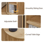 YOCWO Round End Table Set of 2 with Charging Station, Vertical Strip Side Tables with Sliding Door Storage for Living Room