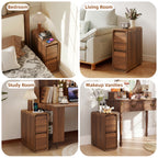 YOCWO Narrow Nightstand for Bedroom, Mid Century End Table with Arc Edge and Round Leg, Wood Storage Chest of Drawer Organizer for Bedroom Living Room Hallway Closet