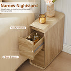 YOCWO Narrow Nightstand for Bedroom, Mid Century End Table with Arc Edge and Round Leg, Wood Storage Chest of Drawer Organizer for Bedroom Living Room Hallway Closet