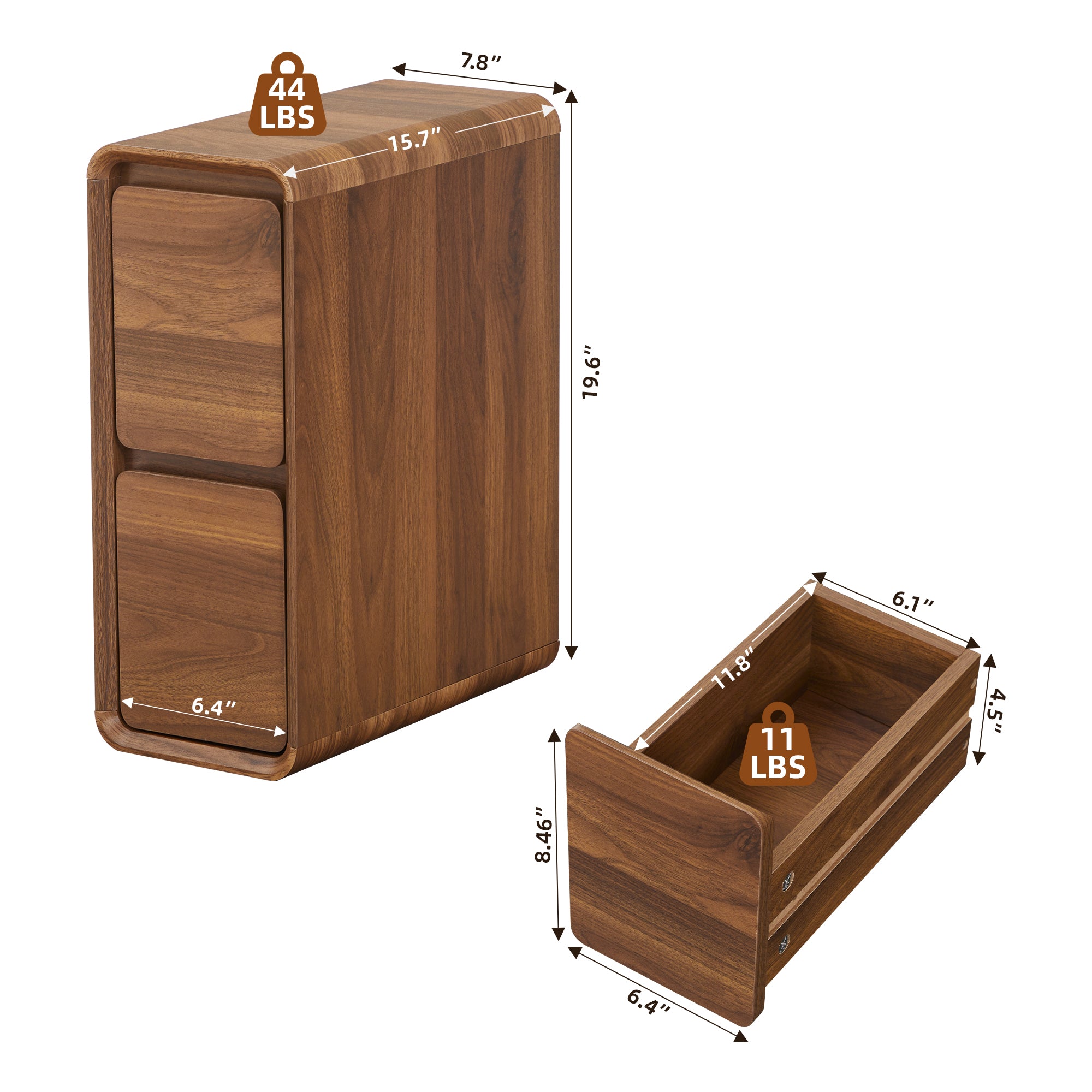 YOCWO Narrow Nightstand for Bedroom, Mid Century End Table with Arc Edge and Round Leg, Wood Storage Chest of Drawer Organizer for Bedroom Living Room Hallway Closet