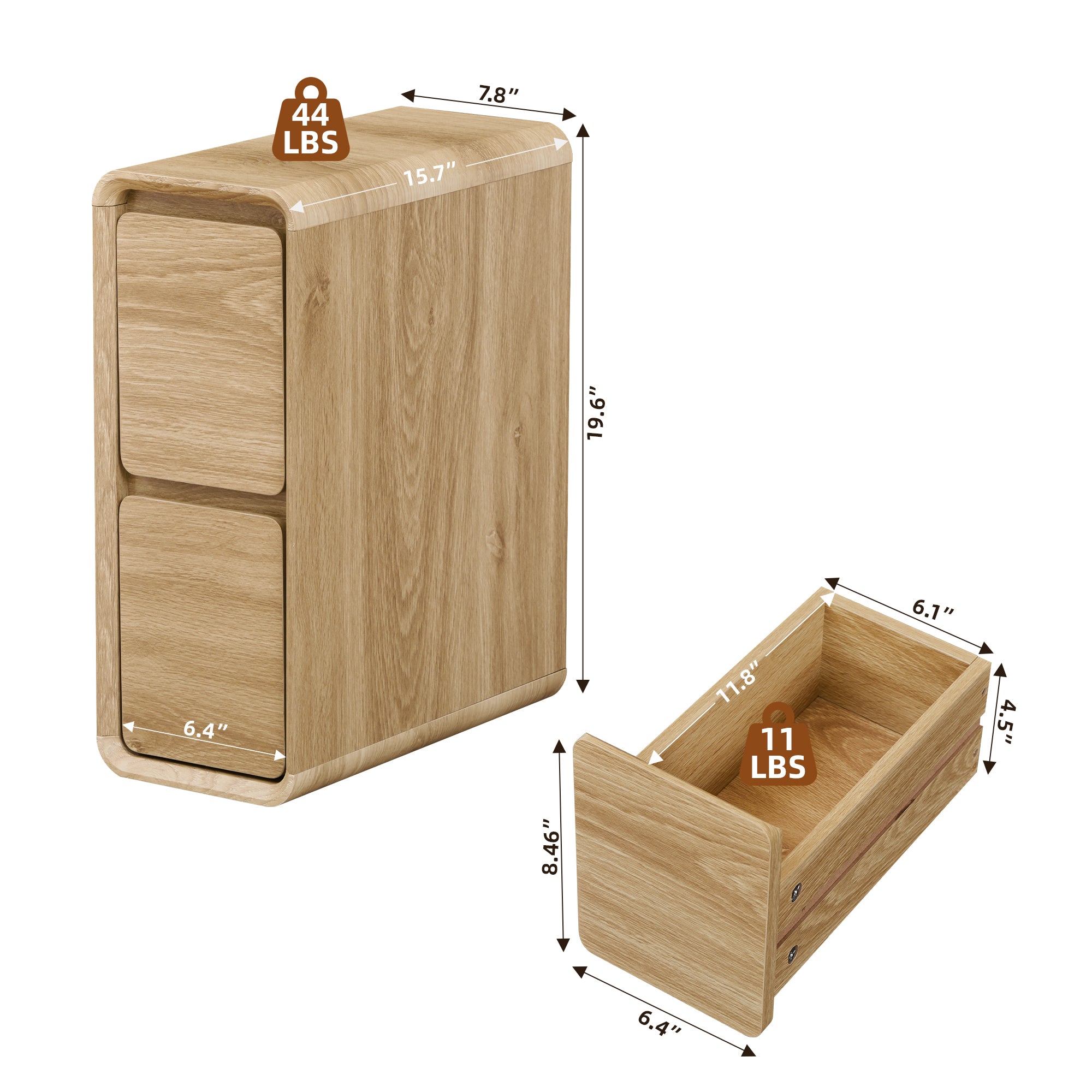 YOCWO Narrow Nightstand for Bedroom, Mid Century End Table with Arc Edge and Round Leg, Wood Storage Chest of Drawer Organizer for Bedroom Living Room Hallway Closet