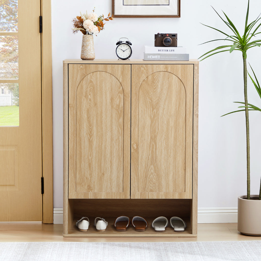 YOCWO 31.5" Wood Shoe Storage Cabinet with 2 Doors for Entryway Hallway, Shoe Closet with 3 Adjustable Shelves