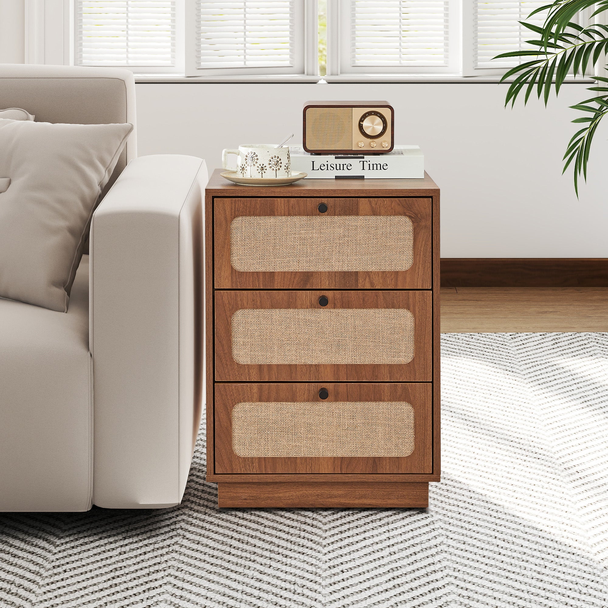YOCWO 3 Drawer Dresser for Bedroom Set of 2 , Linen Nightstand Chest of Drawer