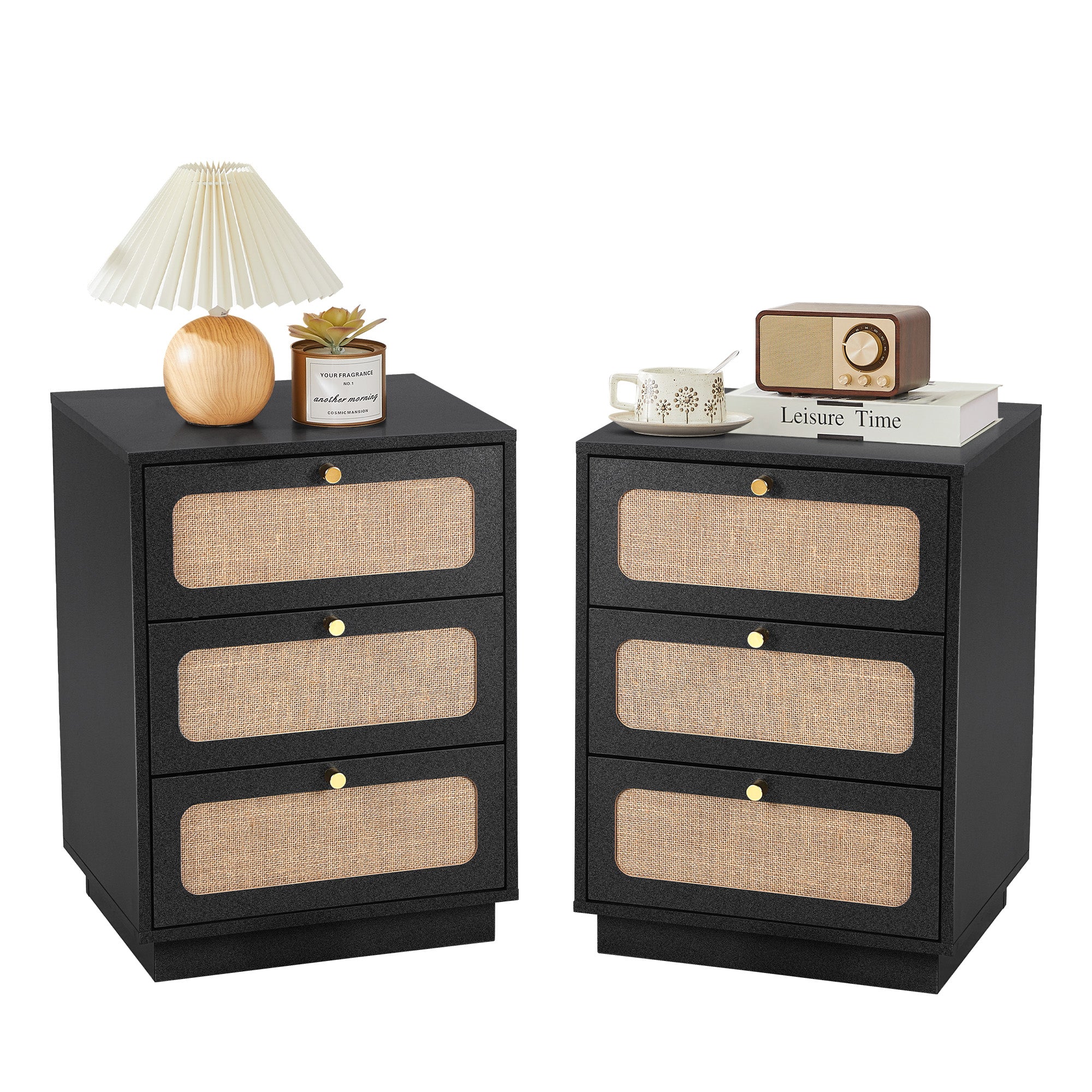 YOCWO 3 Drawer Dresser for Bedroom Set of 2 , Linen Nightstand Chest of Drawer