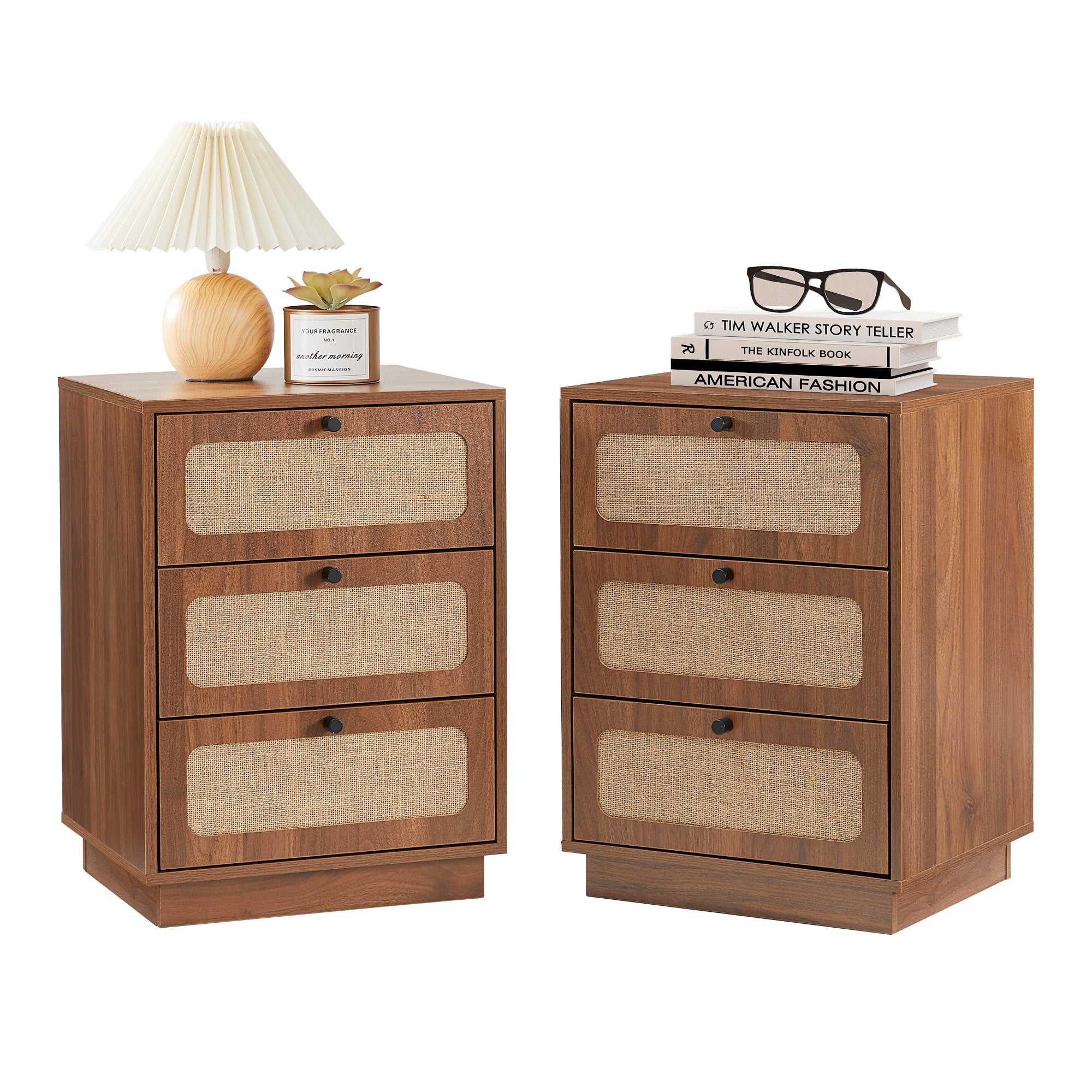 YOCWO 3 Drawer Dresser for Bedroom Set of 2 , Linen Nightstand Chest of Drawer