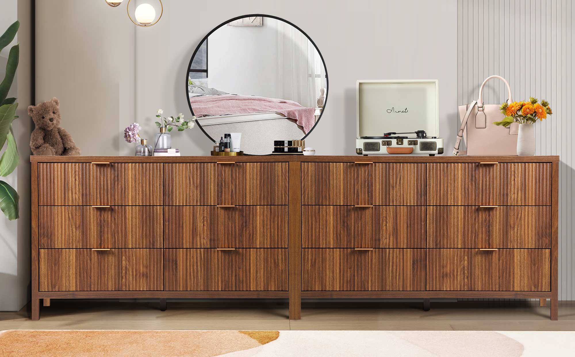 Fluted 6 Drawer Dressers for Bedroom, 48" Wide Modern Chest of Drawer with 6 Big Drawers