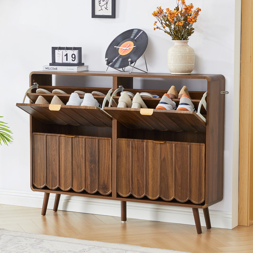 YOCWO Shoe Storage Cabinet with 4 Flip Drawers for Entryway, Shoe Rack Organizer with Wave Design