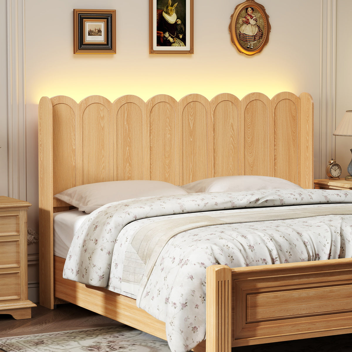 YOCWO Queen/King Size Headboard with LED Lights & Adjustable Height, Wave Panel Head Board with Rounded Corners, Headboard Only(Bed Frame Not Included)