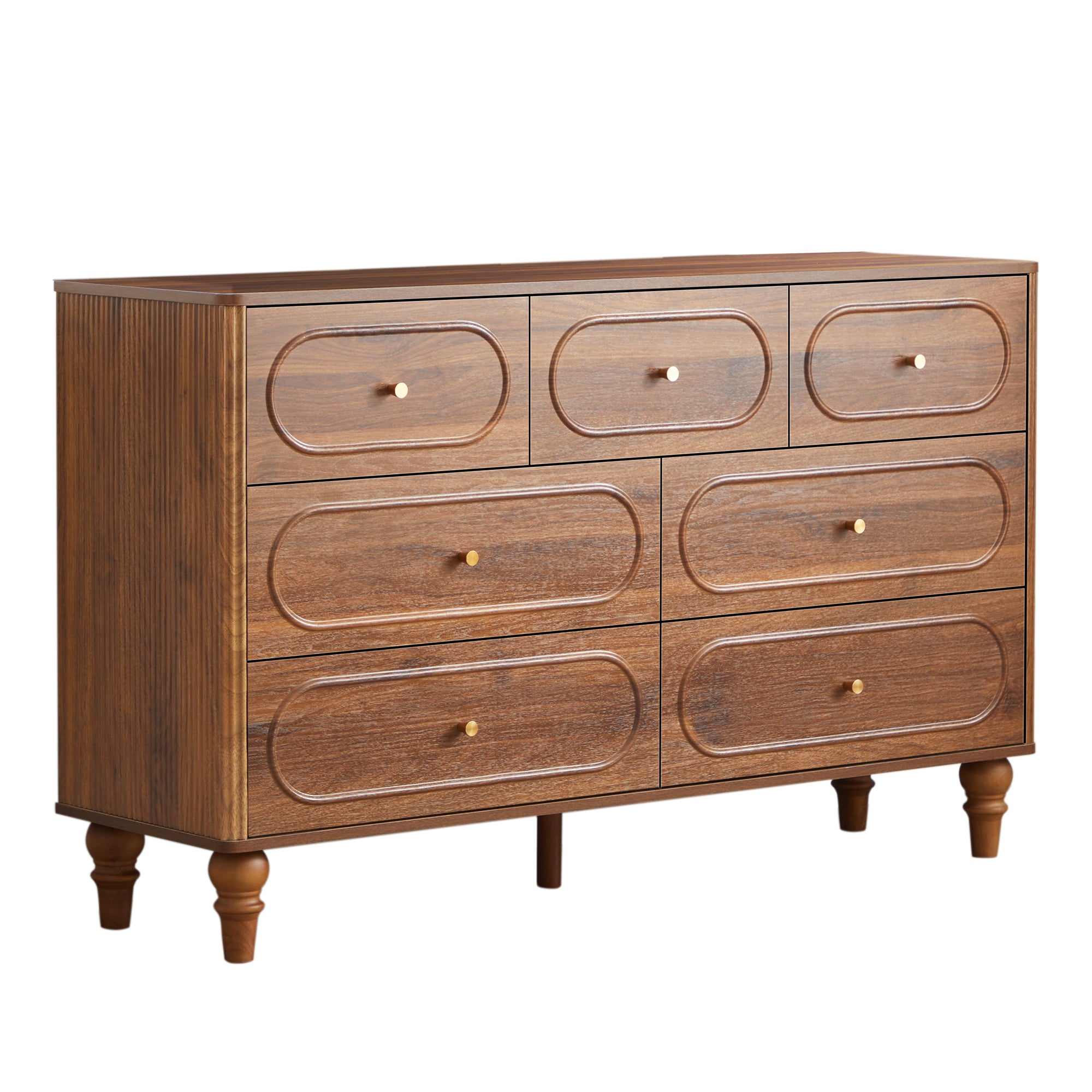 YOCWO 7 Drawer Fluted Dresser for Bedroom, Mid Century Chest of Drawers with Arc Edge, Wood Storage Large Dresser Organizer for Bedroom Living Room Hallway Closet