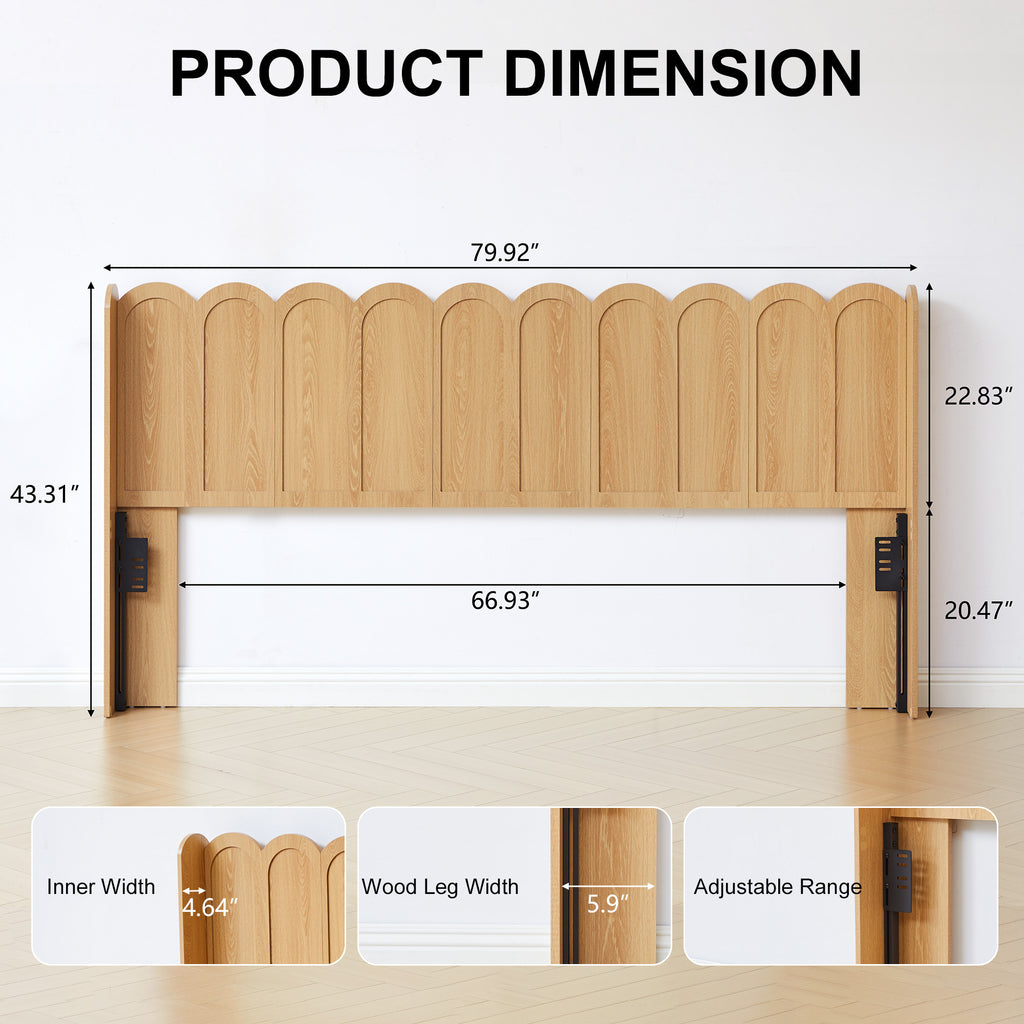 YOCWO Queen/King Size Headboard with LED Lights & Adjustable Height, Wave Panel Head Board with Rounded Corners, Headboard Only(Bed Frame Not Included)