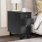 YOCWO Fluted Narrow Nightstand Set of 2 with Charging Station for Bedroom, Wood End Table with Drawer and Door for Living Room