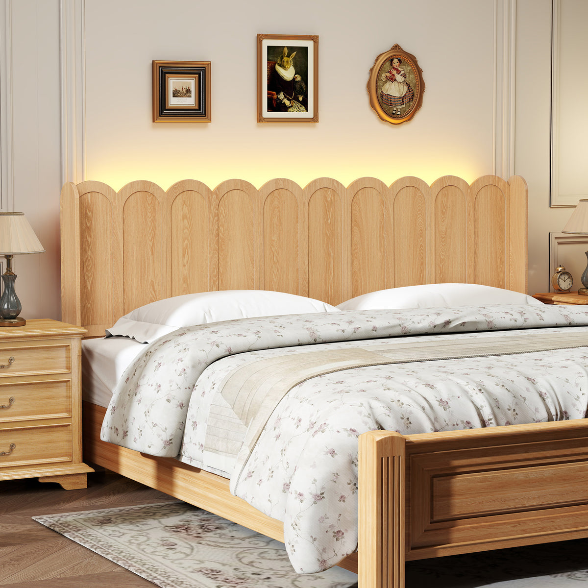 YOCWO Queen/King Size Headboard with LED Lights & Adjustable Height, Wave Panel Head Board with Rounded Corners, Headboard Only(Bed Frame Not Included)