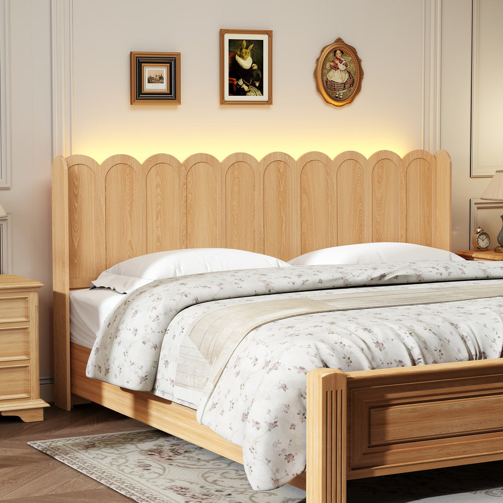 YOCWO Queen/King Size Headboard with LED Lights & Adjustable Height, Wave Panel Head Board with Rounded Corners, Headboard Only(Bed Frame Not Included)