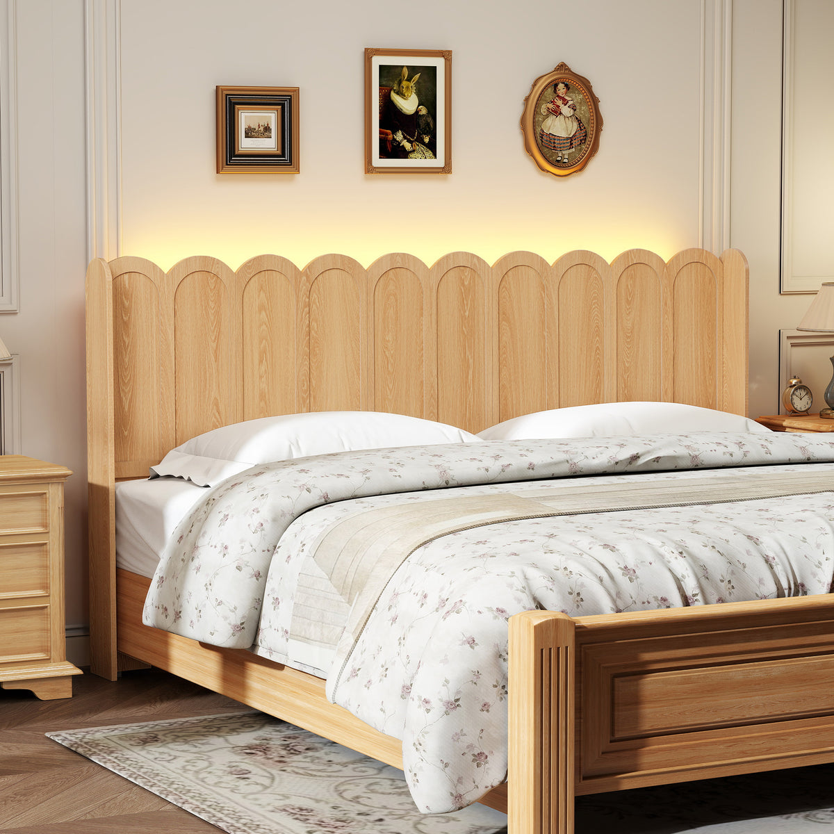 YOCWO Queen/King Size Headboard with LED Lights & Adjustable Height, Wave Panel Head Board with Rounded Corners, Headboard Only(Bed Frame Not Included)