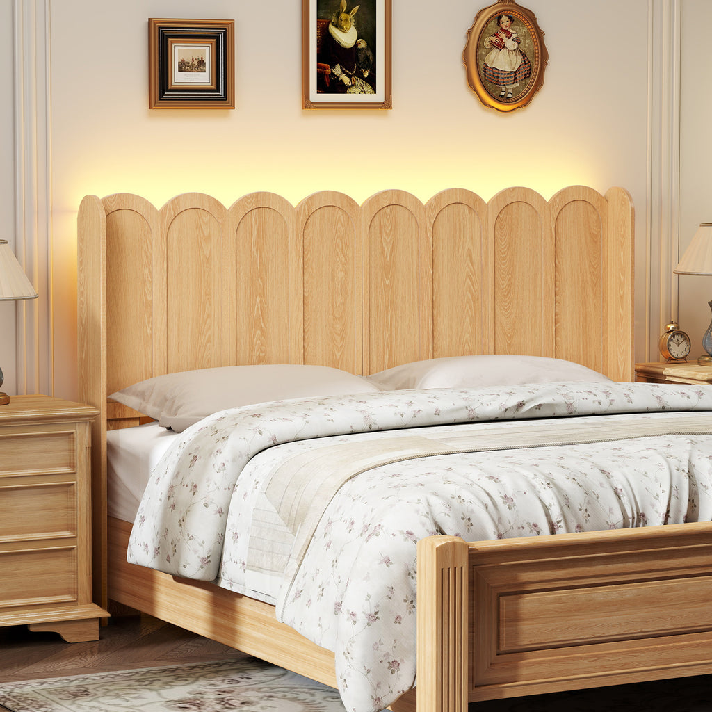 YOCWO Queen/King Size Headboard with LED Lights & Adjustable Height, Wave Panel Head Board with Rounded Corners, Headboard Only(Bed Frame Not Included)