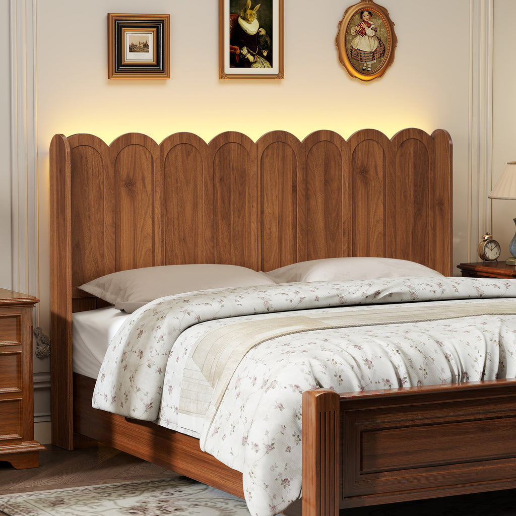 YOCWO Queen/King Size Headboard with LED Lights & Adjustable Height, Wave Panel Head Board with Rounded Corners, Headboard Only(Bed Frame Not Included)