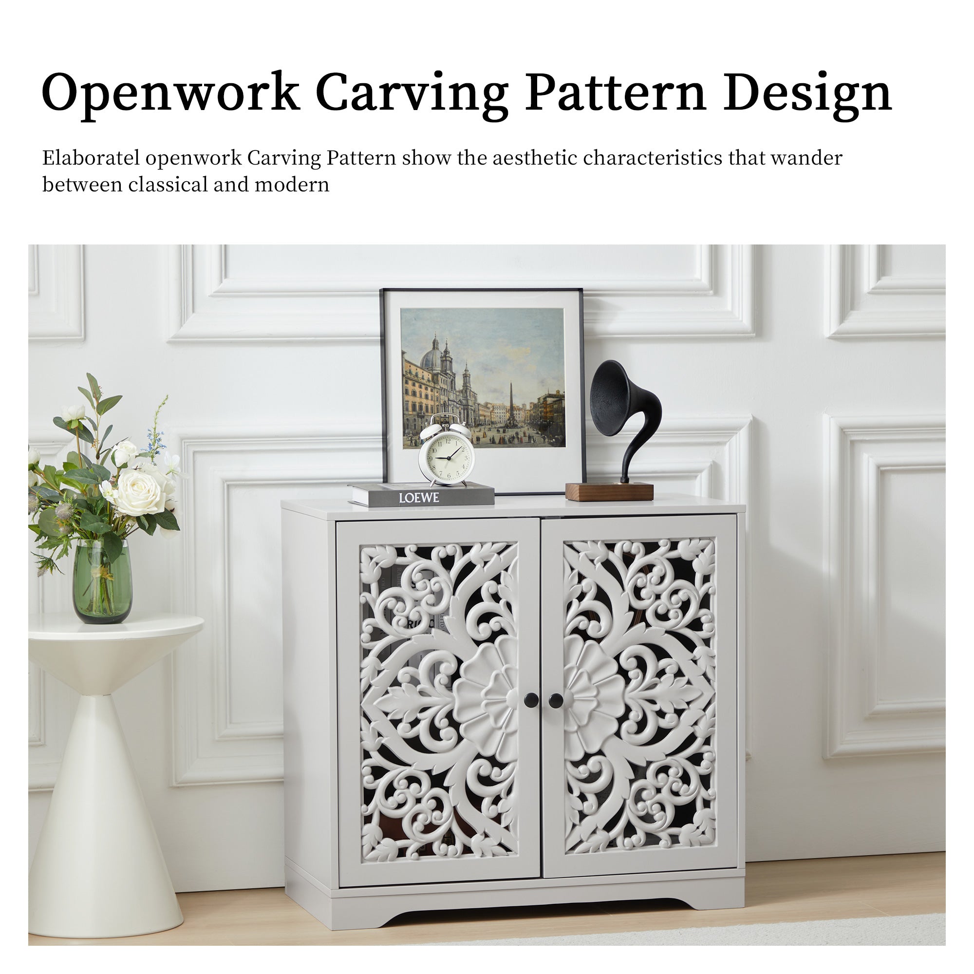 Accent Cabinet with Hollow Carved Door for Entryway Hallway
