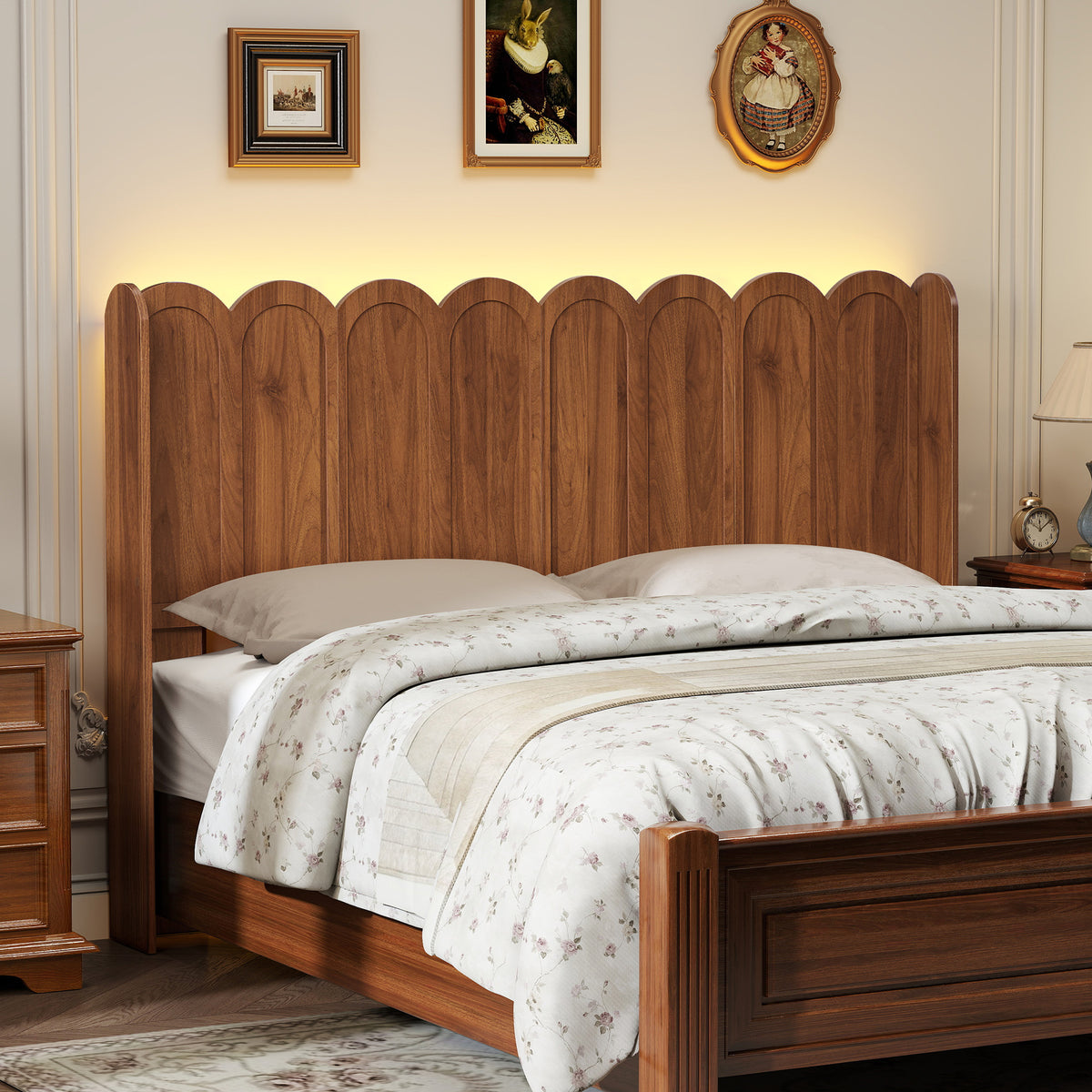 YOCWO Queen/King Size Headboard with LED Lights & Adjustable Height, Wave Panel Head Board with Rounded Corners, Headboard Only(Bed Frame Not Included)