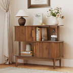 YOCWO 42.51" Oval Sideboard Buffet Cabinet with Tambour Sliding Door,Oval Curved Fluted Sideboard with Open Shelf, Buffet Storage Cabinet for Dining Room Living Room Entryway
