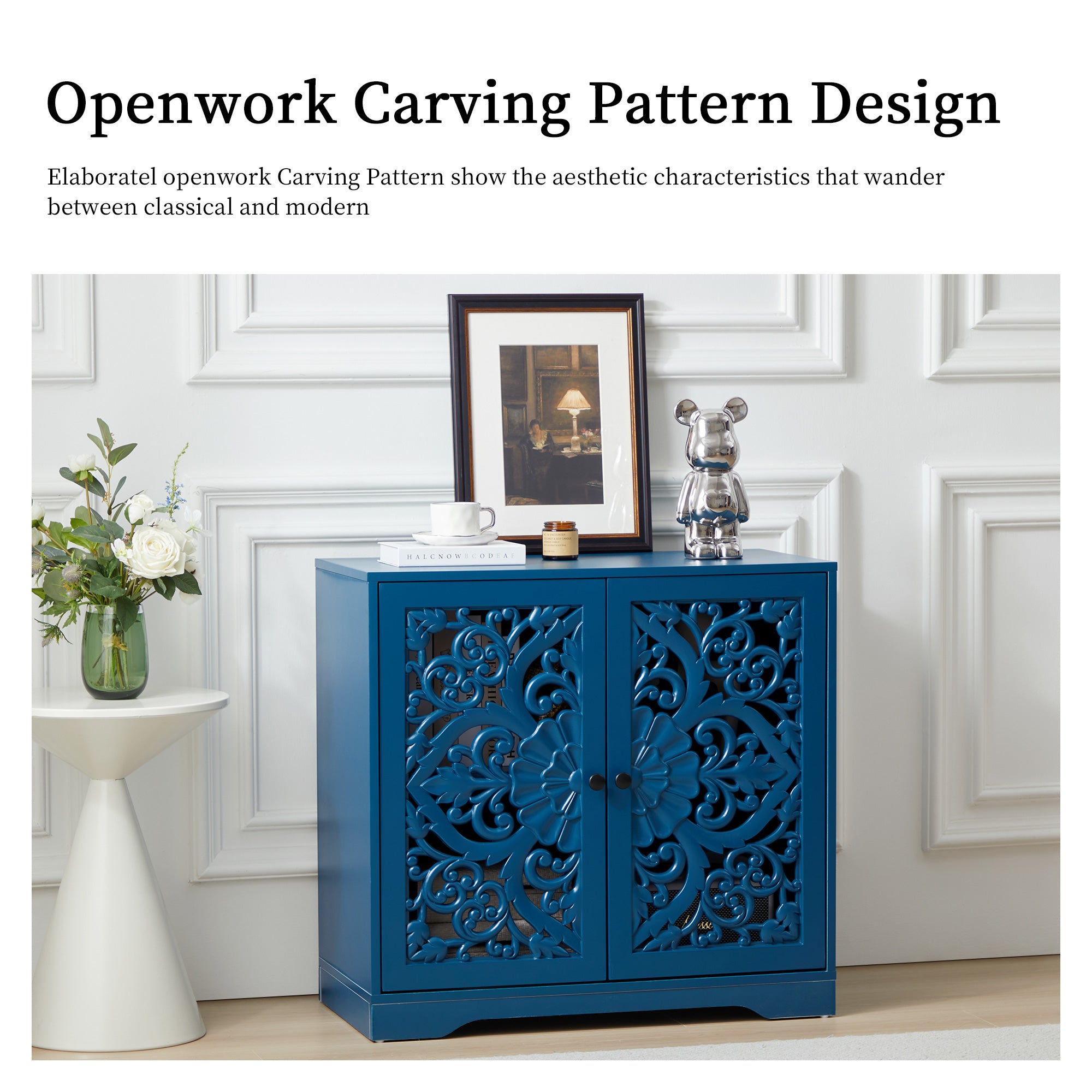 Accent Cabinet with Hollow Carved Door for Entryway Hallway