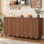 YOCWO Sideboard and Buffets with Wave Carved Line Design, Mid Century Buffet Storage Cabinet with 4 Doors and Adjustable Shelves, Accent Cabinet for Living Room Kitchen Entryway, Walnut