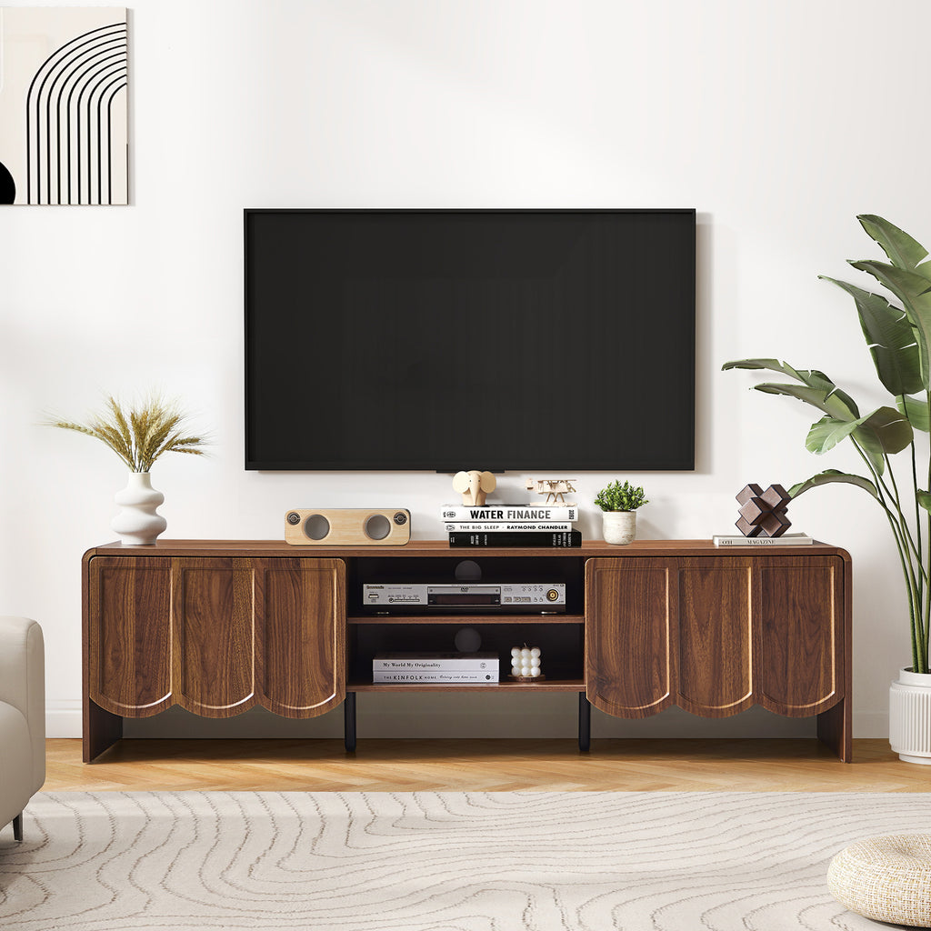 YOCWO TV Stands for 65 inch tv, TV Stand with Sliding Wave Doors, Wood Entertainment Center for TVs, Media Console Cabinet with Open Storage for Living Room