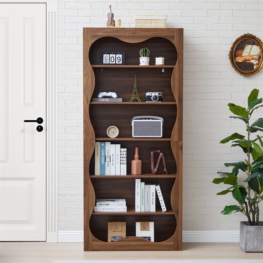 70" Tall Bookcase 6 Tier Wooden Bookshelf with Open Storage for Office