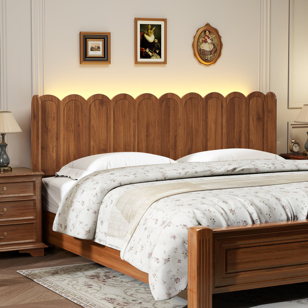 YOCWO Queen/King Size Headboard with LED Lights & Adjustable Height, Wave Panel Head Board with Rounded Corners, Headboard Only(Bed Frame Not Included)